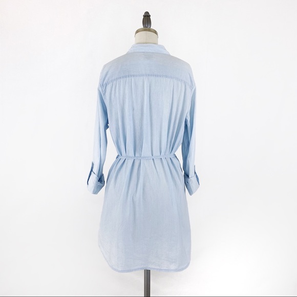 Levi’s Pintuck Chambray Denim Mini   Belted ShirtDress Light Wash - Picture 3 of 11